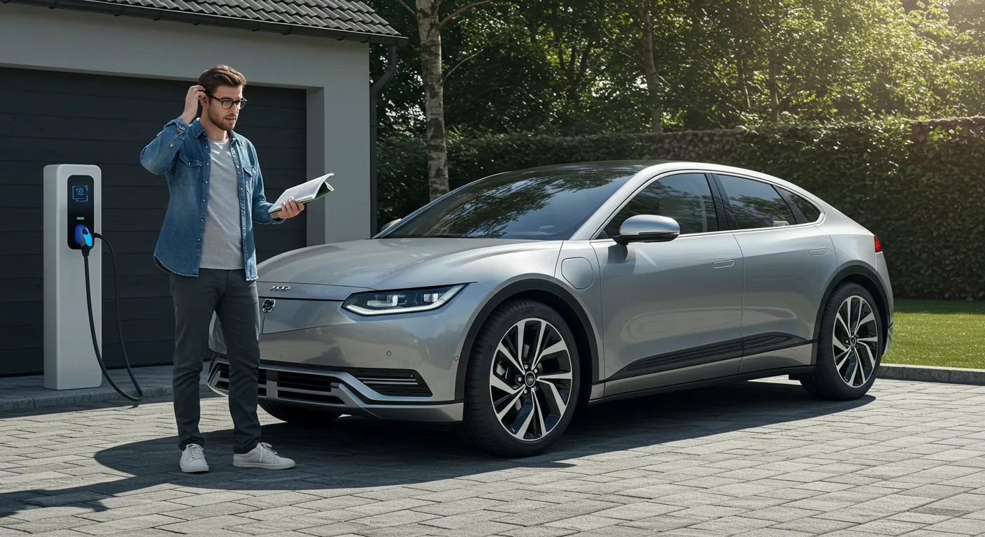 Confused man with electric car