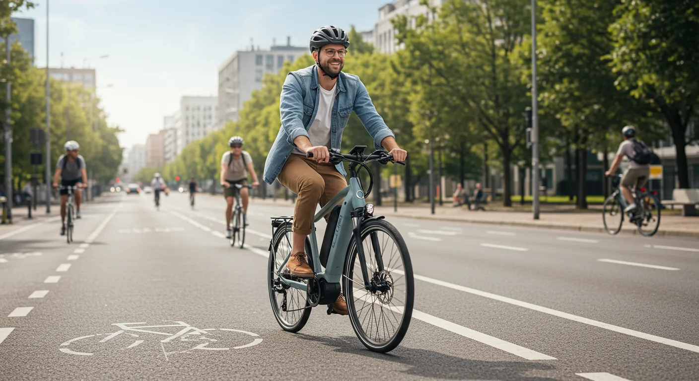 Electric bike rider on city street